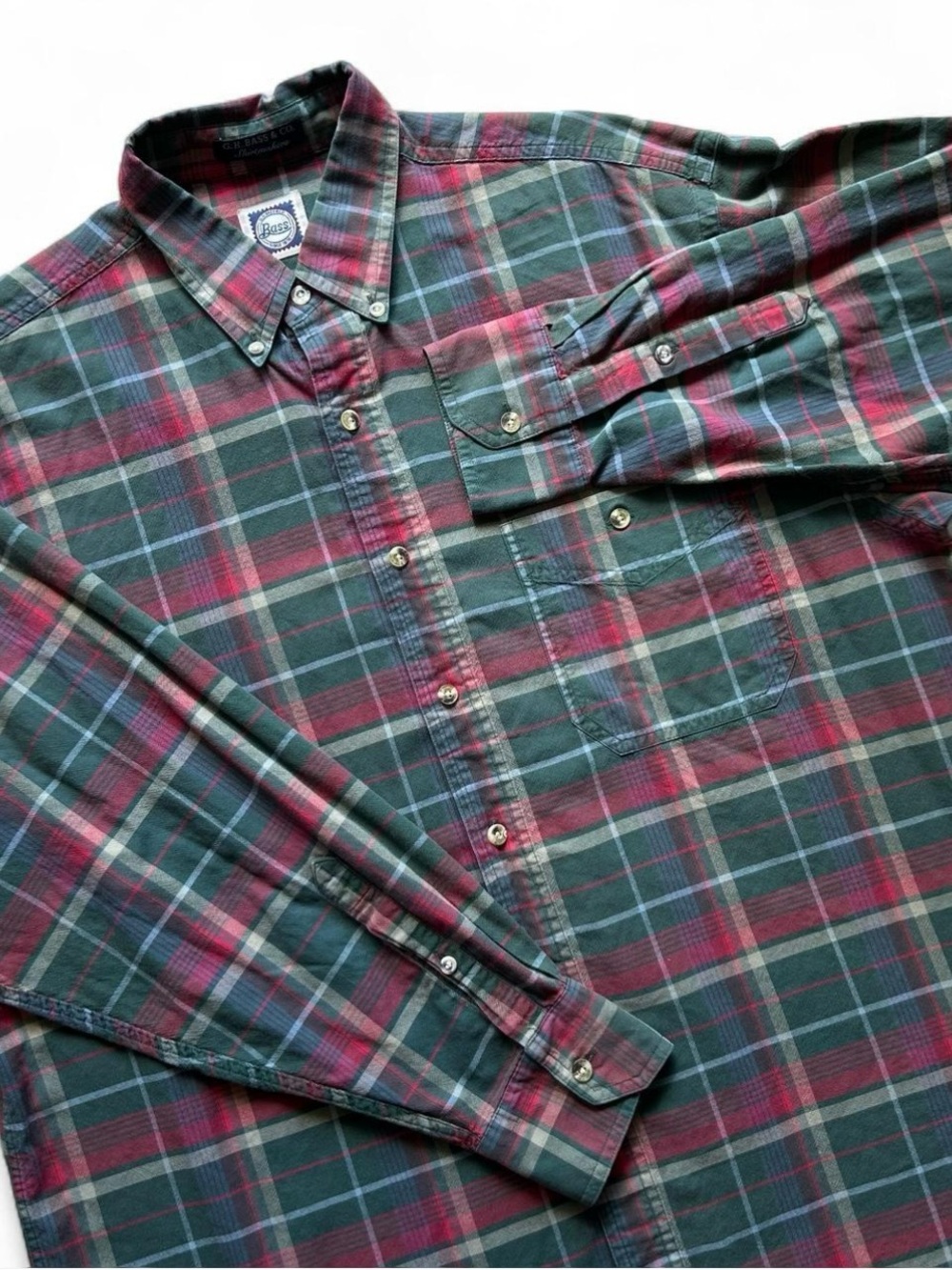 G.H. Bass & Co. Plaid Utility Button Up Shirt Large Red Green Blue Workwear Mens